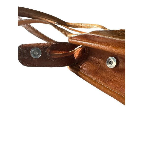 Brighton Tan Leather Shoulder Bag With Croc-Embossed Accent & Silver Hardware - Picture 8 of 12